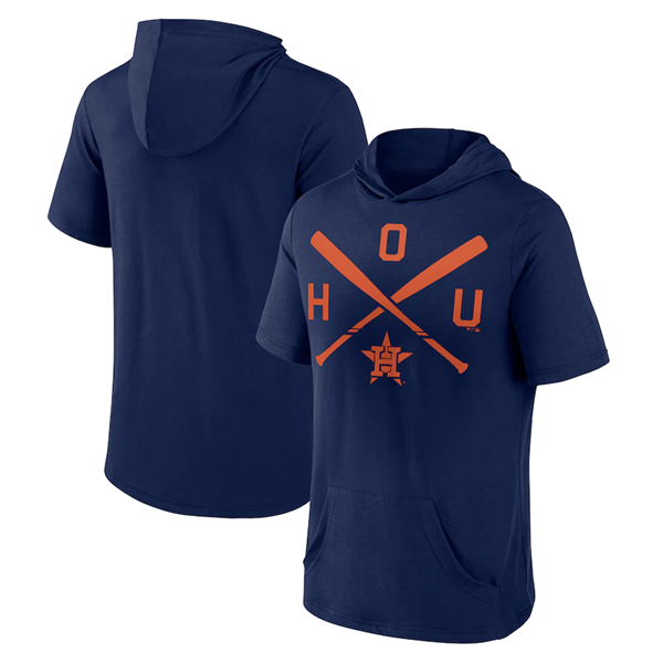 Men's Houston Astros Navy Short Sleeve Pullover Hoodie Men's Houston Astros Navy Short Sleeve Pullover Hoodie